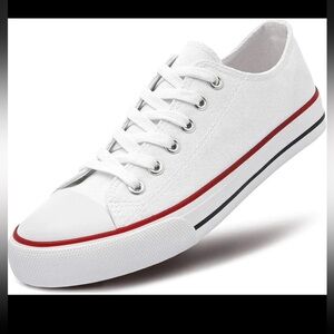 Women's White Sneakers w/ Canvas Sport Platform Low Top Lace Up Shoes | NEW!🖤❤️